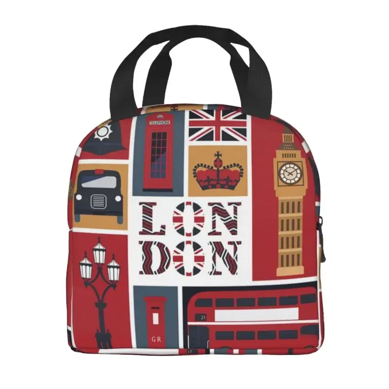 Vintage London Red Bus Telephone Booth Insulated Lunch Tote Bag for  British Style Portable Thermal Cooler Food Lunch Box Work