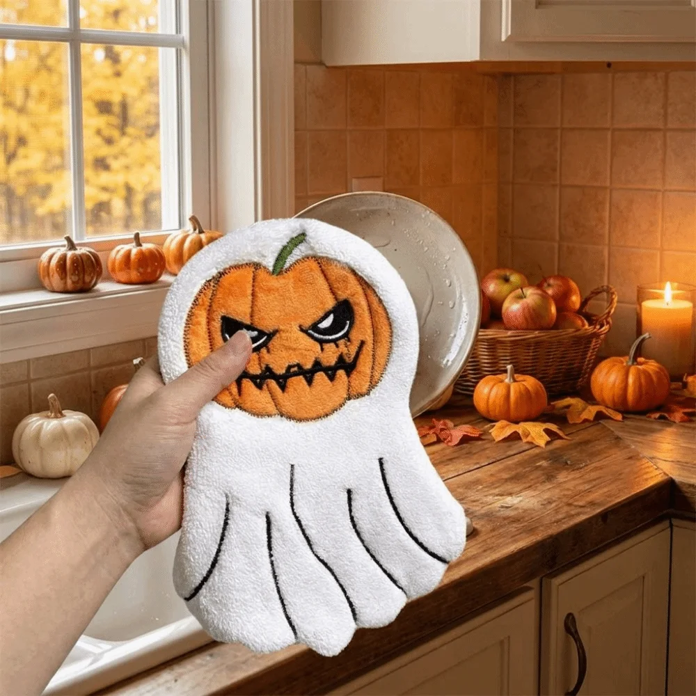 Ultra Absorbent Halloween Hand Towels Quick Drying Coral Fleece Kitchen Towels Hanging Soft Bathroom Towels Party Decorations