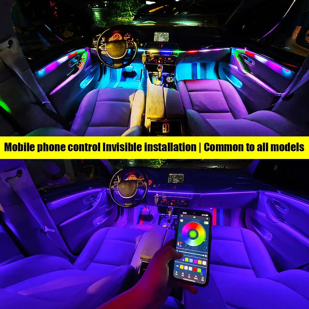 العالمي LED المحيطة ضوء سيارة الداخلية سيمفونية كامل اللون جو مخفي الديكور الاكريليك 18 في 1 RGB غاسل مصباح K5O2 #6