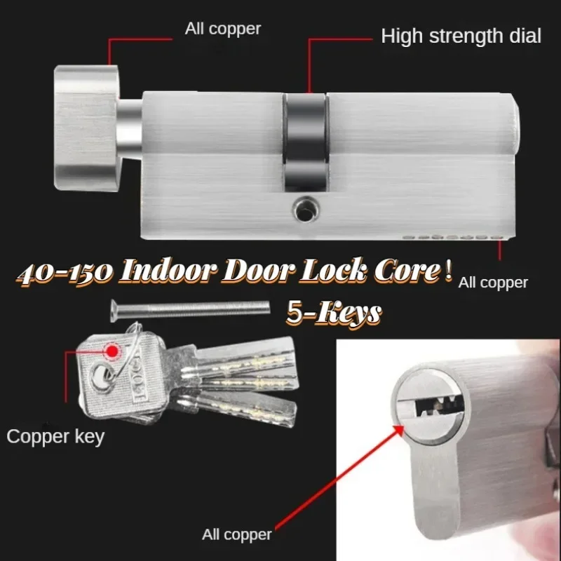 40-150MM Lock Cylinder Indoor Door Locks At The Entrance of The Main Door Cylindre Serrure Europeen 5-Pieces Full Copper Keys 