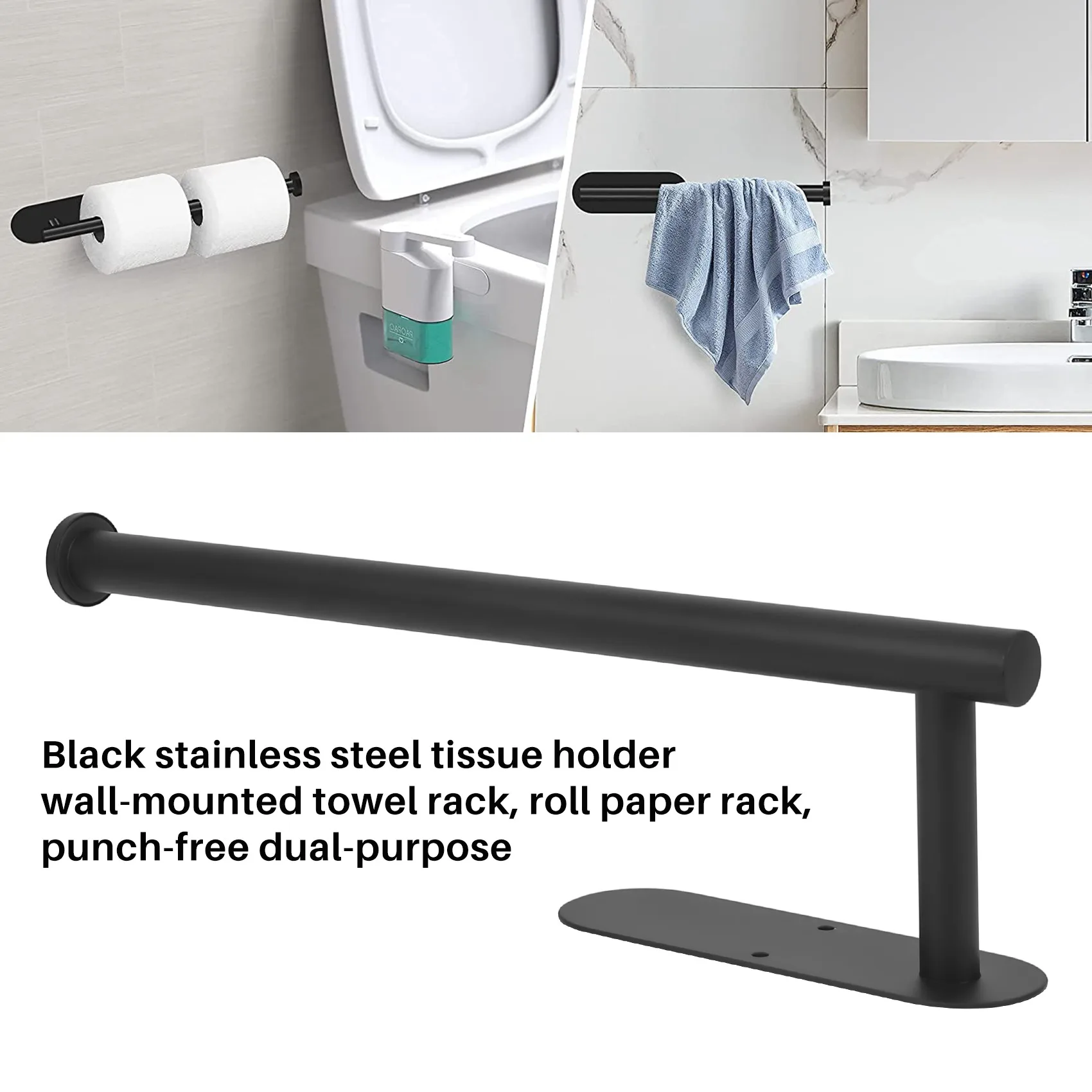 Paper Towel Holder-Under Cabinet Black Paper Towel Rack,Wall Mount Towel Paper Holder for Kitchen, Bathroom