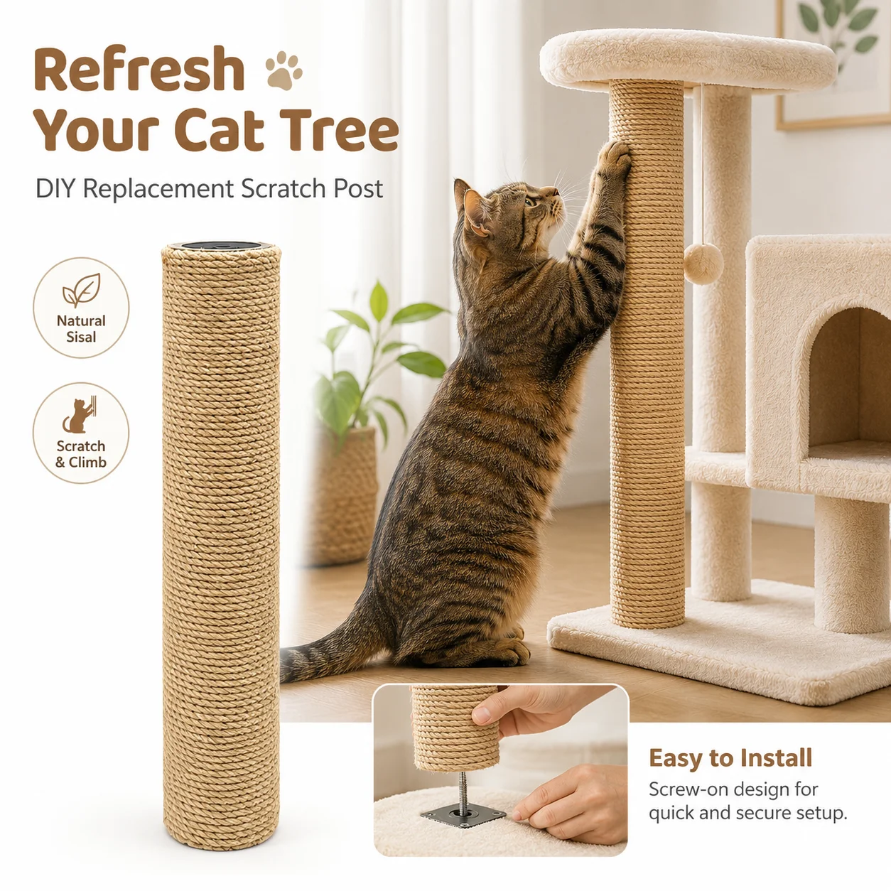 DIY Katzen-Klettergerüst Sisal-Kratzpfosten Ersatzsäule Katzenbaum Renovierungs-Zubehör