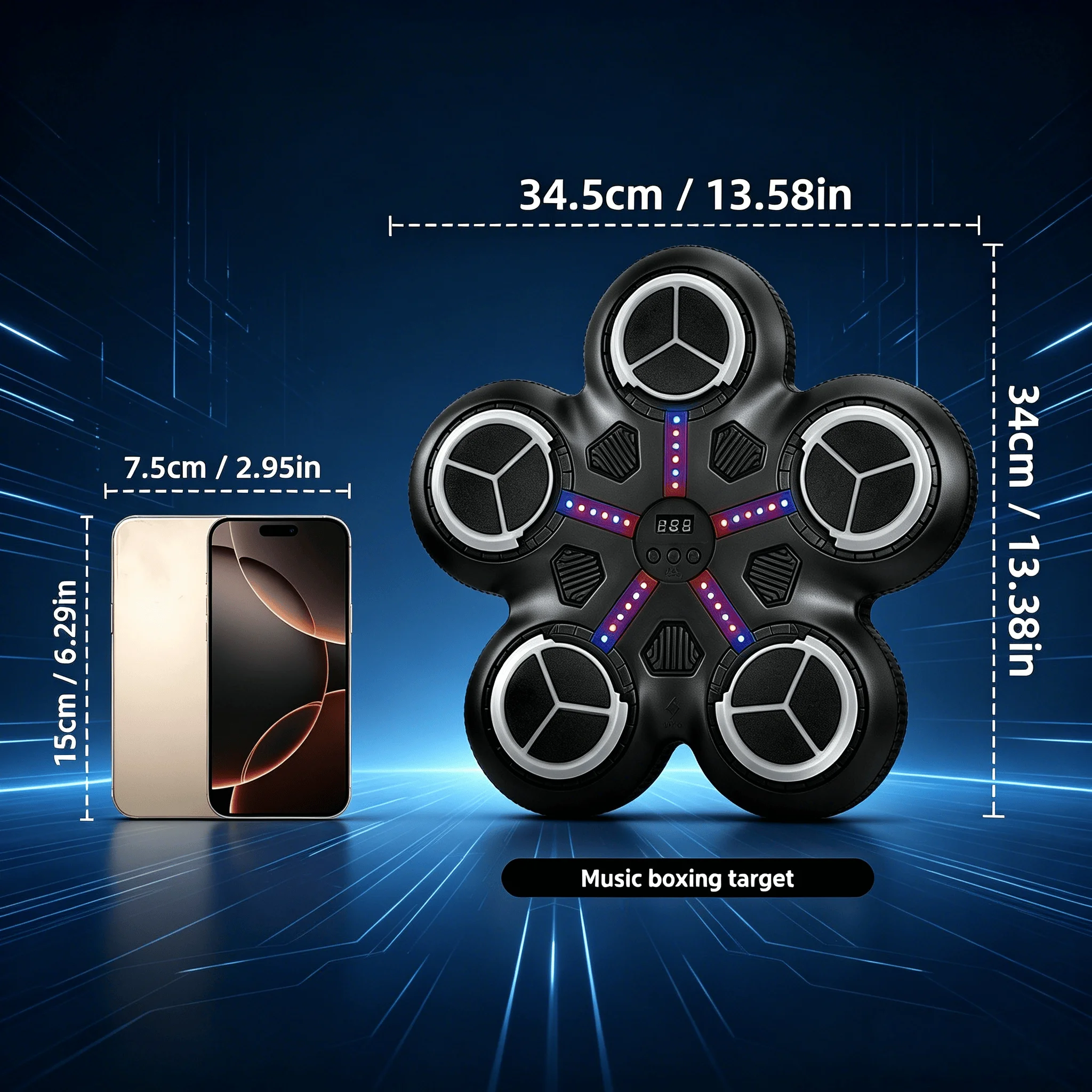 Wall-Mounted Wireless Music Boxing Training Target, with Synchronized Lights, Dual-Person Battle, Comes with Professional Boxing Gloves, Suitable for Children over 3 Years Old and Adults