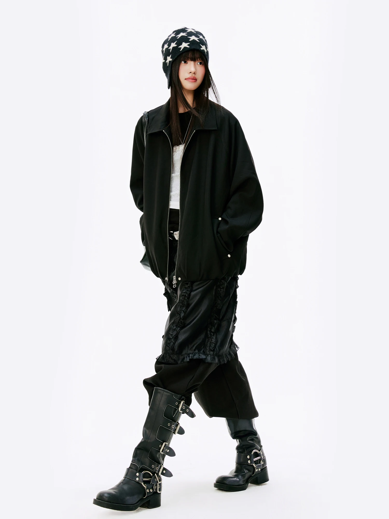 

Женская свободная куртка Bla Lapel Jaet на молнии, весна-осень, американский стиль, полиэстер (3% хлопок, 97%), повседневная верхняя одежда