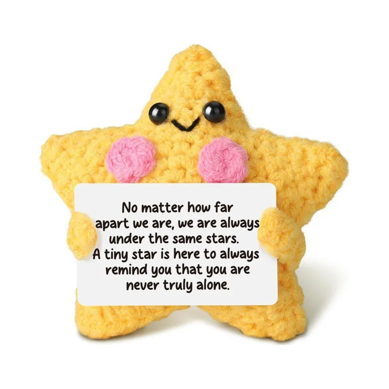 Funny Crochet Positive Toast Emotional Support Crochet Ornaments Handmade Knitted Toast Dolls with Positive Card Christmas Gifts