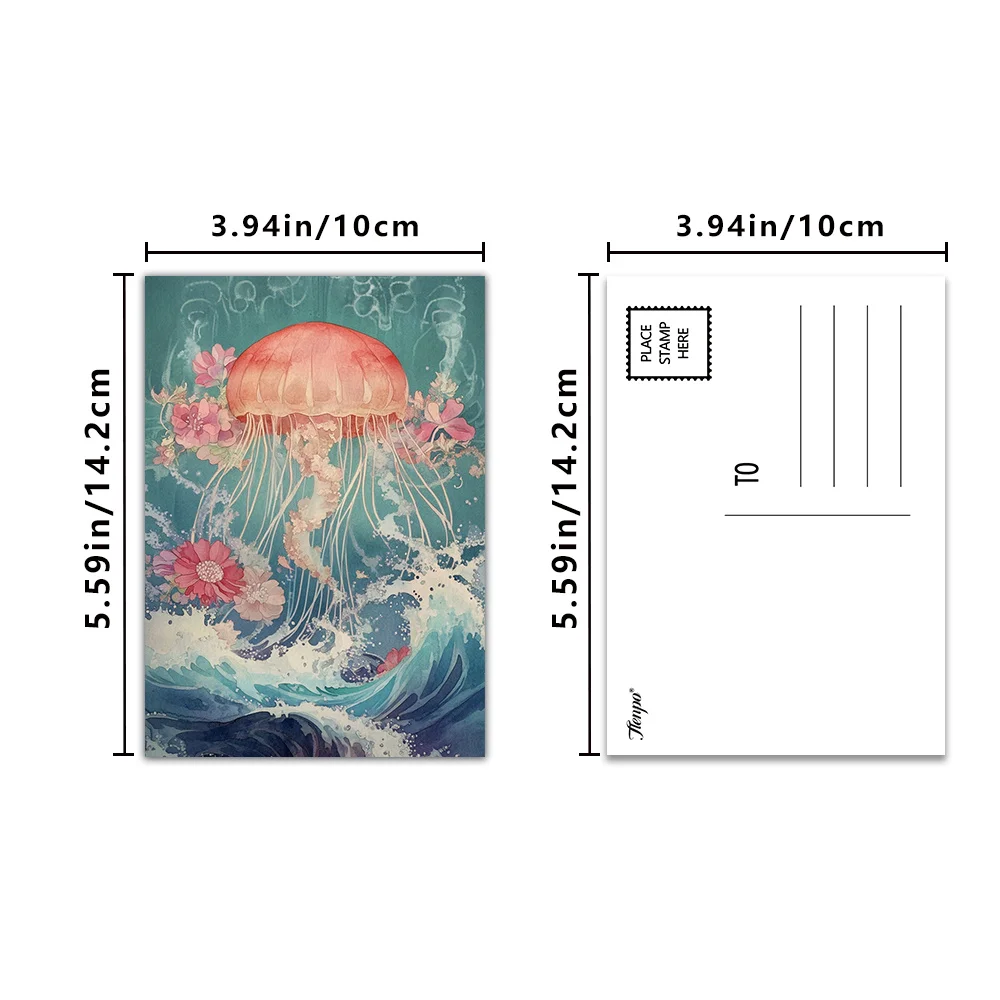 32pcs, jellyfish shell art postcards, indoor bedroom decoration, wall stickers, message cards, greeting cards, commemorative