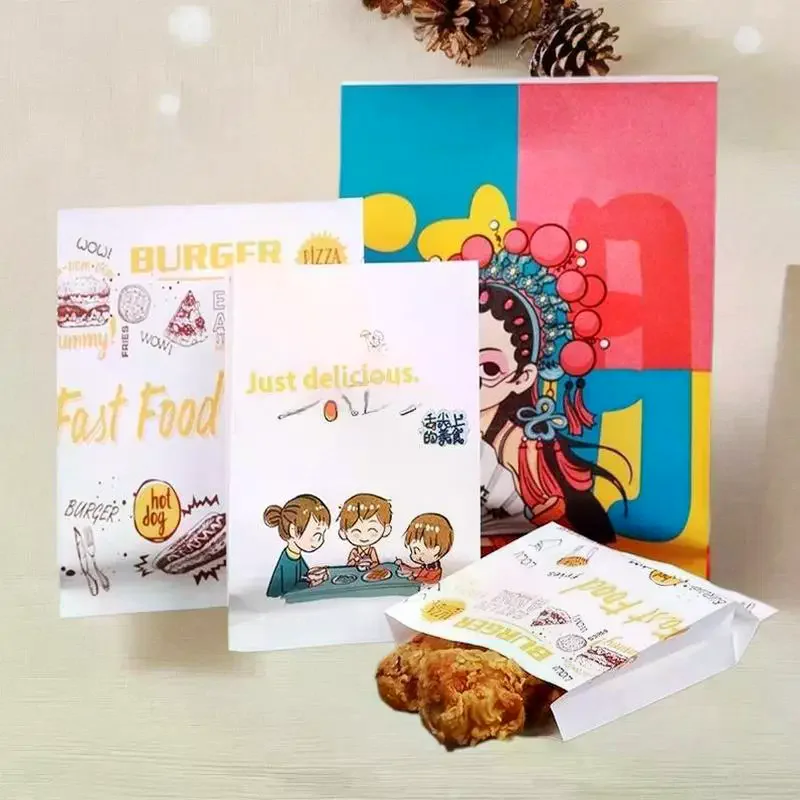 90/100Pcs Oil-proof Paper Bag Non-stick Food Packaging Bag French Fries Sandwich Pancake Burger Oil-proof Paper Bag Kitchen Tool