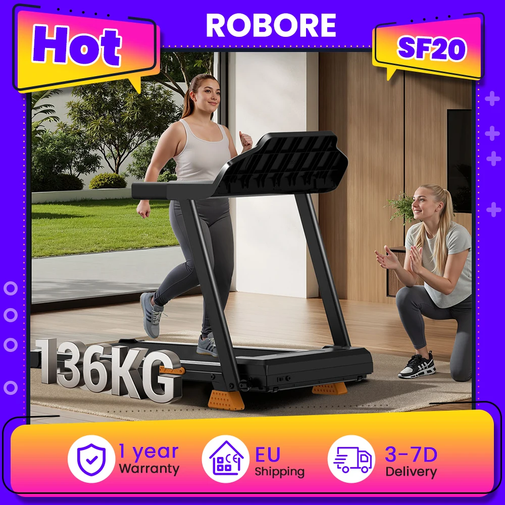 ROBORE SF20 Caminadora Eléctrica Plegable con Inclinación del 12%, 12KM/H, para el Hogar con Motor de 3.0 HP y Pantalla LED, Carga Máxima 136KG