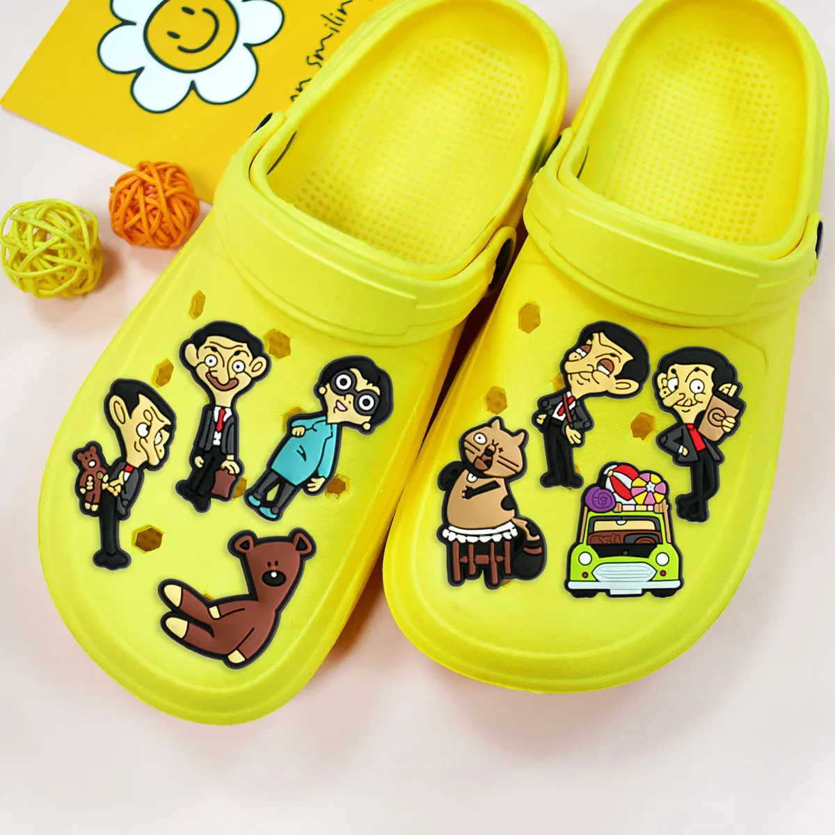 Cute Cartoon Comedy Character Shoe Charms 9Pcs Set, Soft PVC Shoe Decor Ornaments, DIY Accessories for Clog Garden Shoes