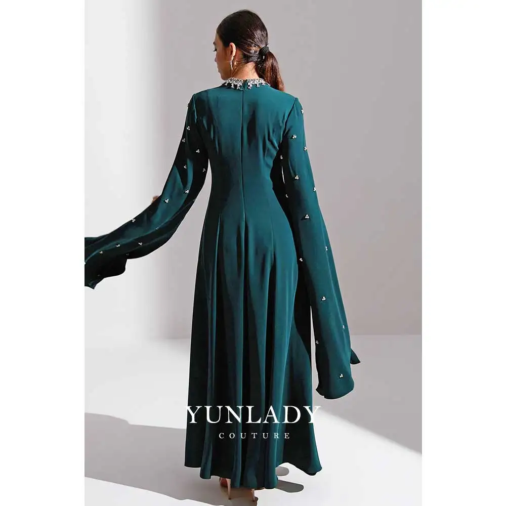 YUNLAN Luxury Rhinestone Ball Gown Custom Smock Sleeve Saudi Arabia Evening Dress 2025 Mermaid Prom Party A-line Dress