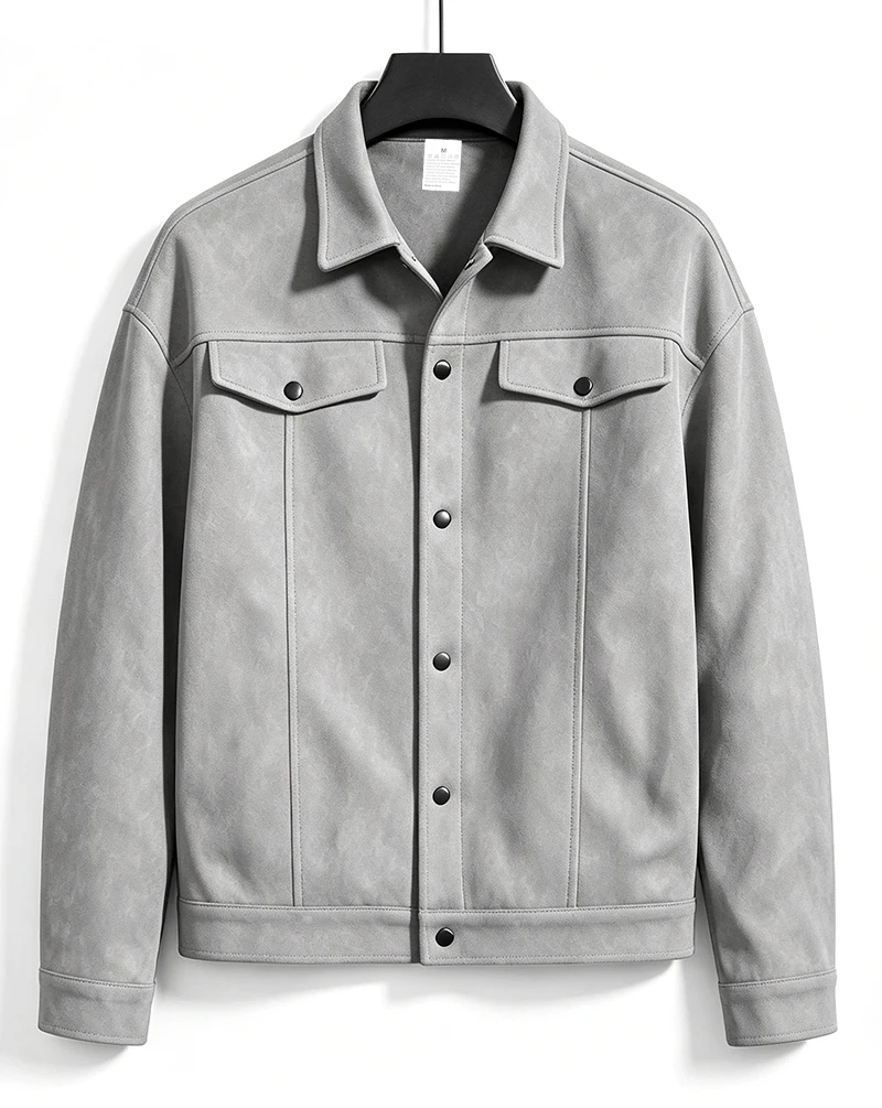 Herrenjacke mit lockerer Passform, gebürstet, kurz, langärmelig, mit Umlegekragen, einreihig, lässige Oberbekleidung für den täglichen Arbeitsweg und Streetwear – Detail 21