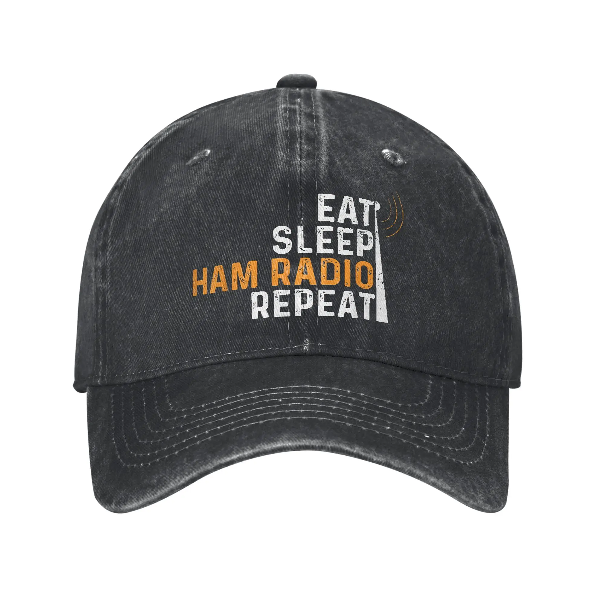 

Eat Sleep Ham Radio Повторите забавный любительский оператор Ham Radio Washed Бейсбольная кепка Остроенная солнцезащитная шляпа дальнобойщика Весенние носки Бейсболки