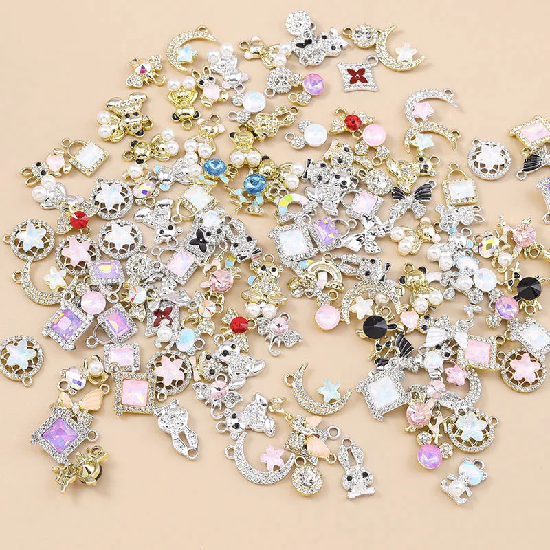 

Leslie 10pcs Mixed Cute Sparkling Crystal Butterfly Bear Flowers Charms for Jewelry Making DIY Necklaces Earrings Pendants