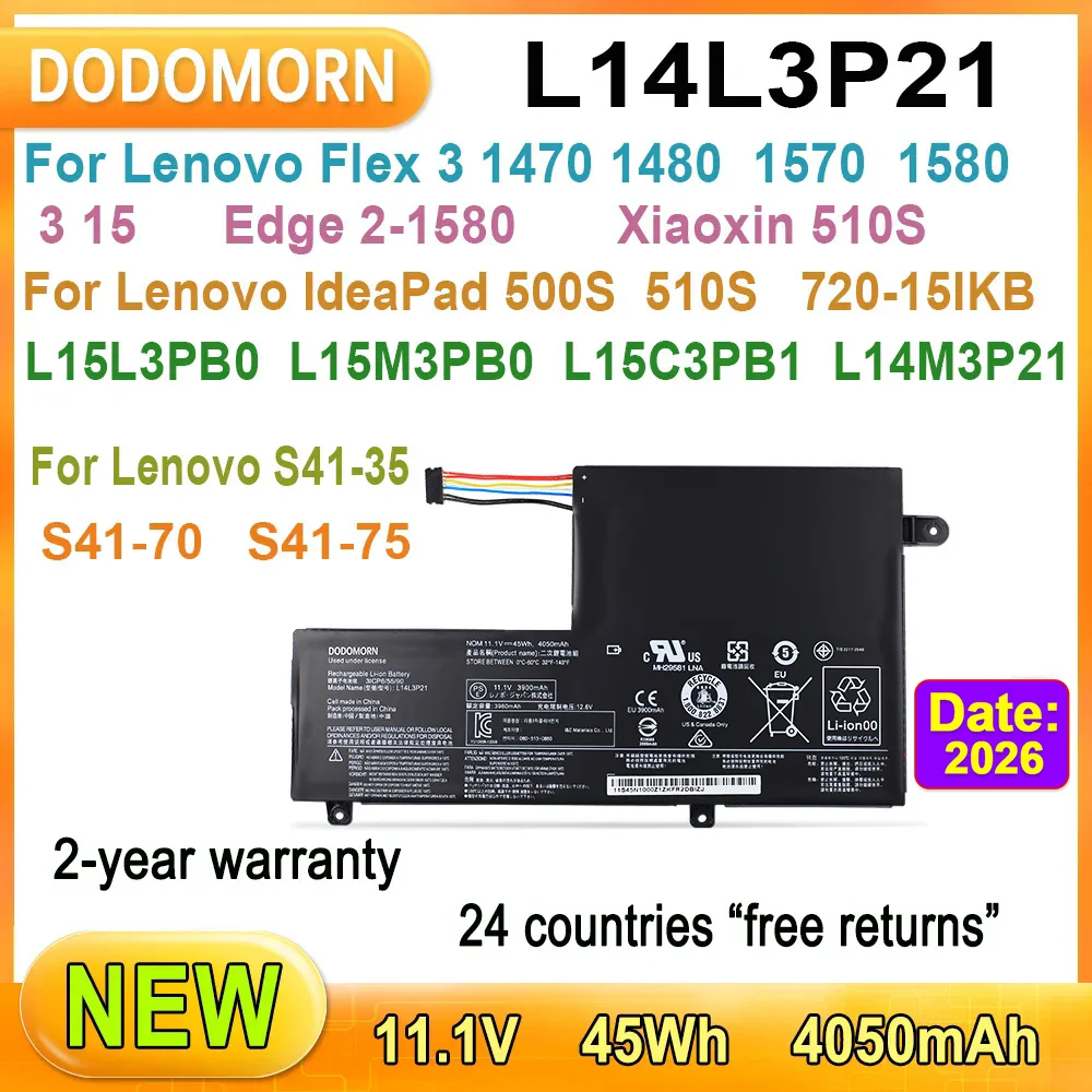 L14L3P21 Laptop Battery For Lenovo Flex 3 1480 1470 1570 1580 For Lenovo IdeaPad 500S 510S 510S-14ISK in stock High Quality