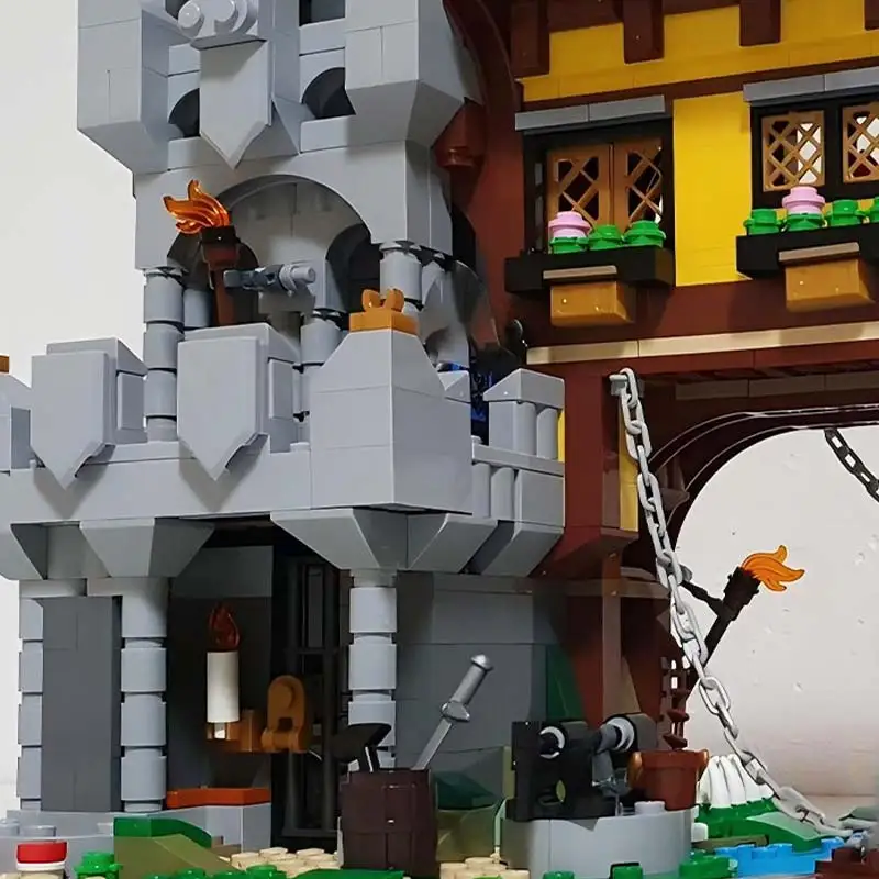 MOC Ländlichen Street View Architektur Fluss Outpost Station Technologie Bausteine Turm Gebäude Modell kinder Ziegel Spielzeug Geschenke