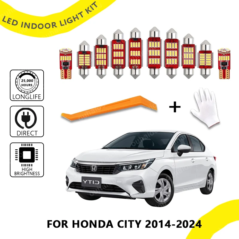 

8Pcs For Honda City Sedan Hatchback 2014- 2020 2021 2022 2023 2024 License Plate Lamp LED Bulb Interior Indoor Light Kit