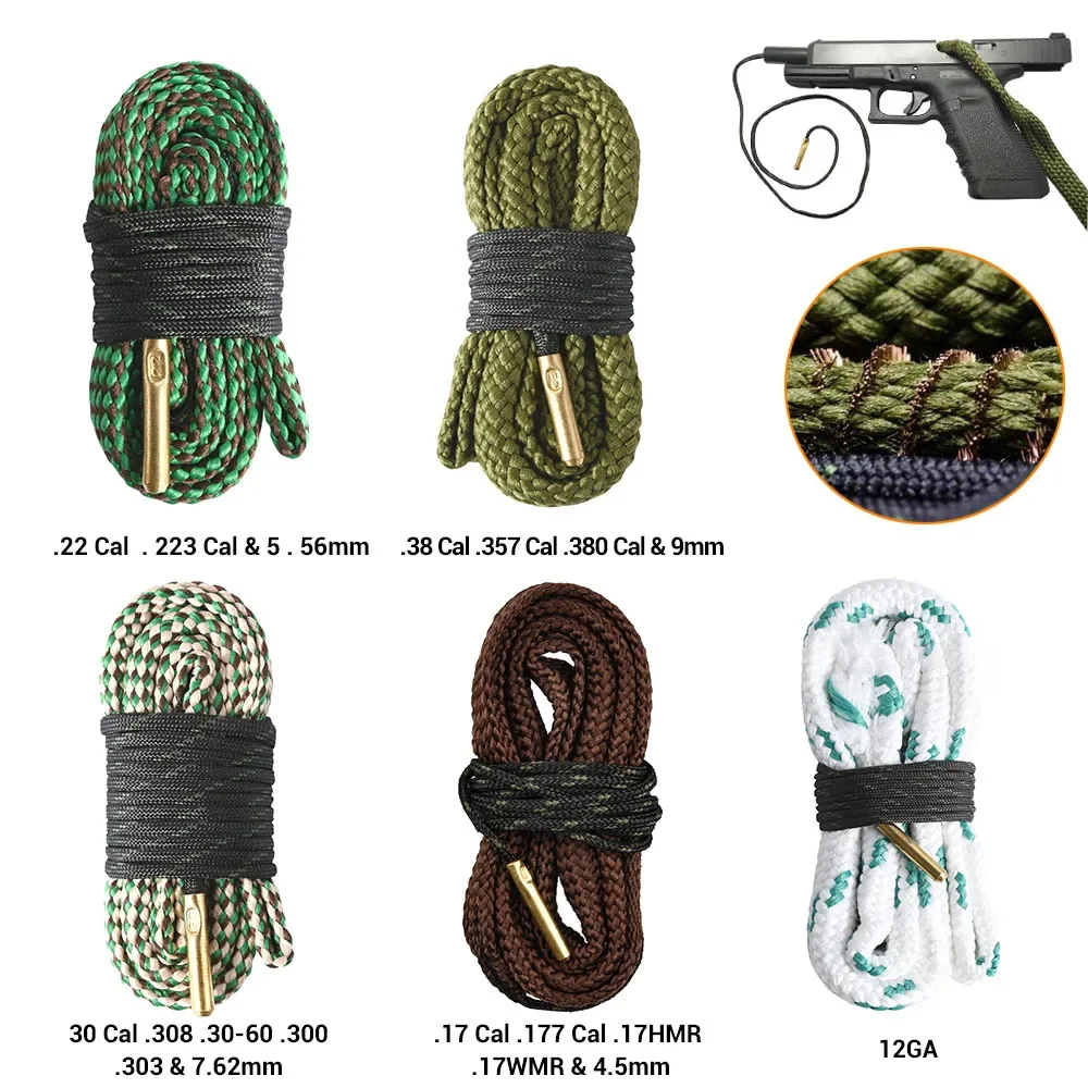 Hunting Gun Bore Cleaner .22 Cal.223 Cal.38 Cal& 5.56mm,7.62mm,12GA Rifle Cleaning Kit Tool Pistol Barrel Cal Rope Brush