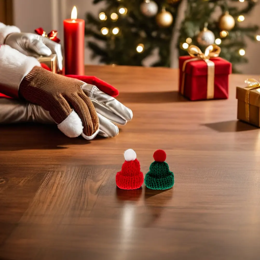 40 Pezzi Mini Cappelli Natalizi Lavorati a Maglia, Cappellini di Babbo Natale in Miniatura per Decorazioni Festive, Ornamenti Piccoli in Maglia