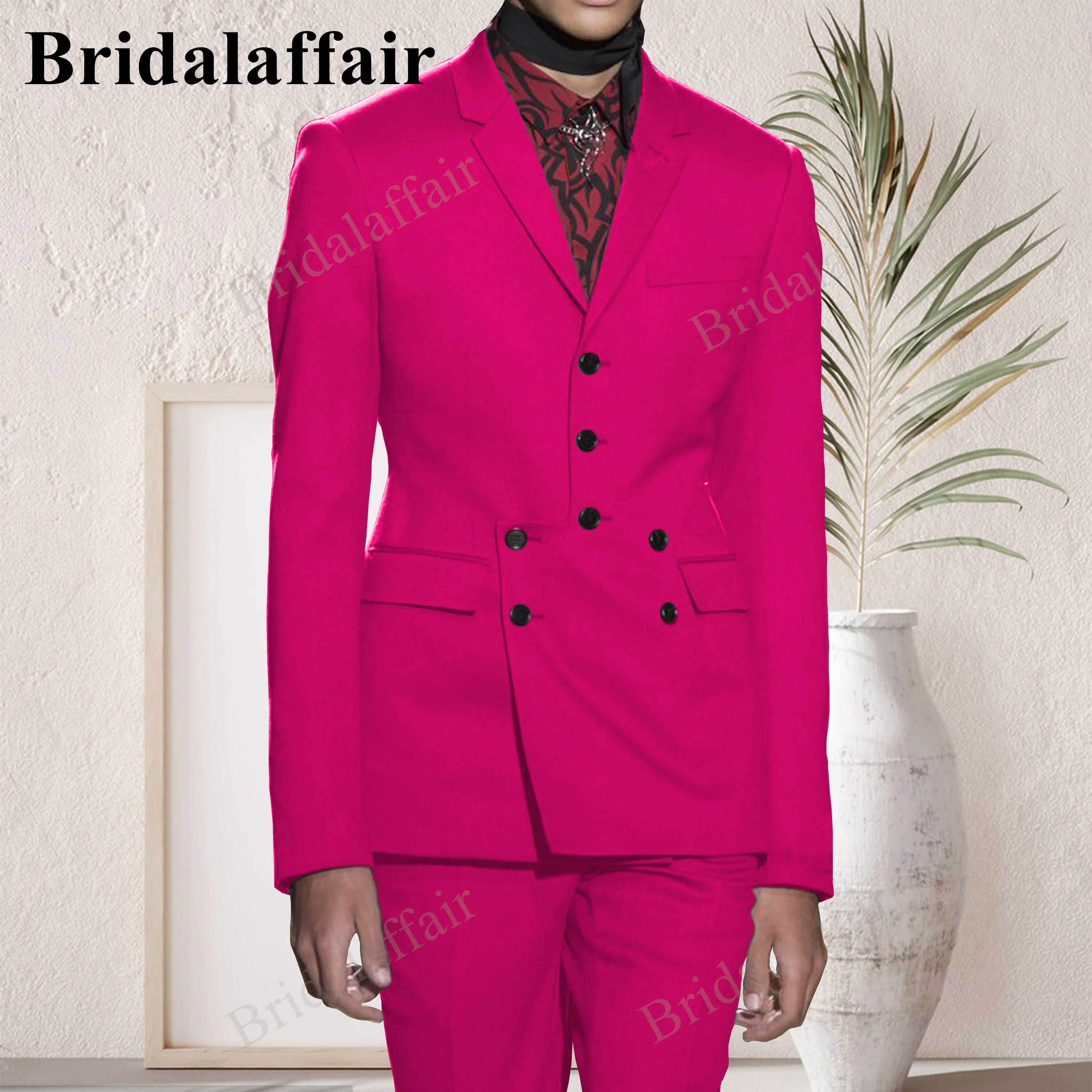 

Bridalaffair Rose Red Innovative Design New Costume Homme Popular Clothes Luxury Party Stage Men Suit Groomsmen Regular Slim Fit