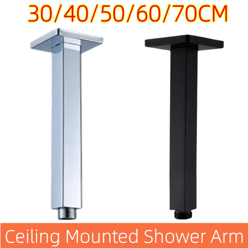 

30/40/50/60/70CM Stainless Steel Shower Head Extension Arm Tube Ceiling Mounted Black&Chrome Fixed Bar Rod Bathroom Accessories