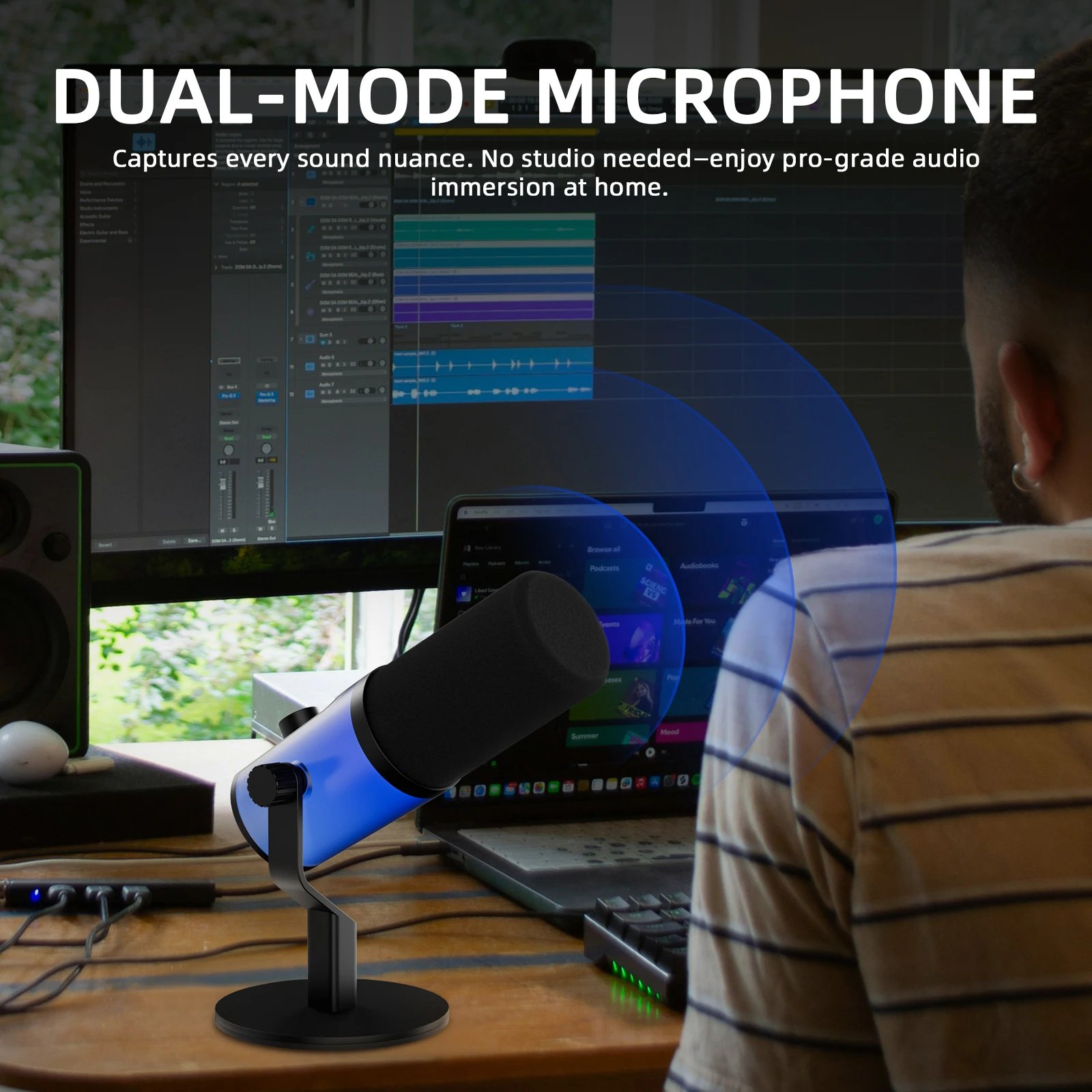 Profesjonalny mikrofon dynamiczny USB XLR z oświetleniem RGB, 3 tryby nagrywania, mikrofon pojemnościowy kardioidalny do streamingu i nagrywania podcastów.