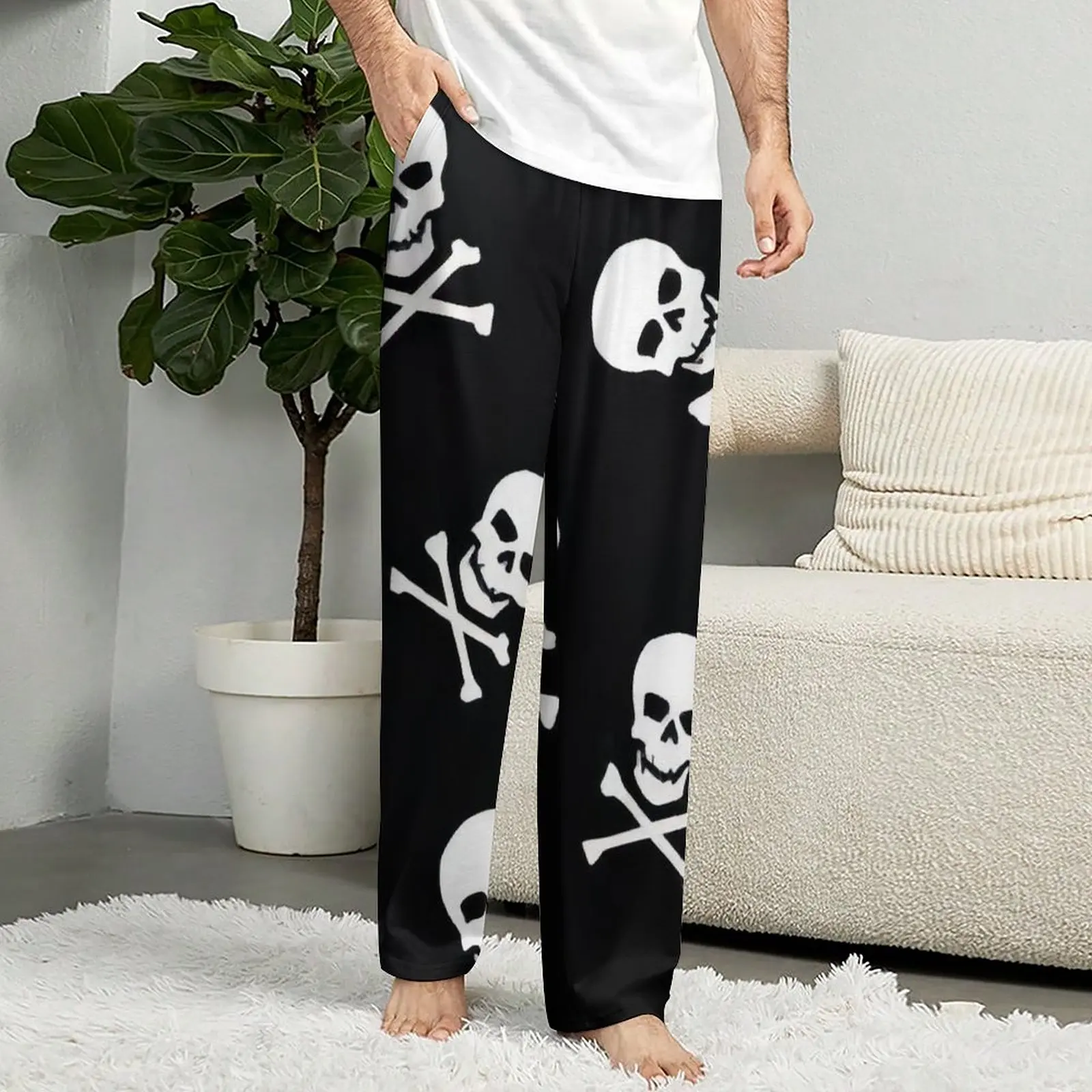 Skull Print Hot Sale Pajamas Adult Home Loose Trousers Pure Cotton Pajamas four seasons Men's Women's Sleep Pants Home Clothes