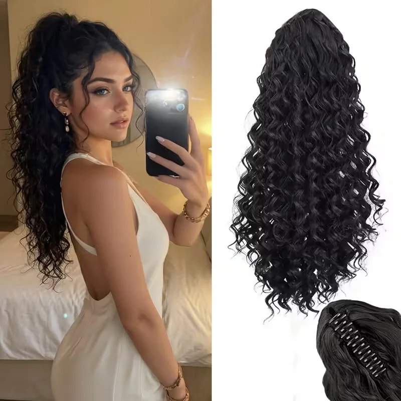 

Ladies Synthetic Claw Clip Ponytail, Latin American Style Long Water Wave Curls, Naturally Fluffy Hairpiece