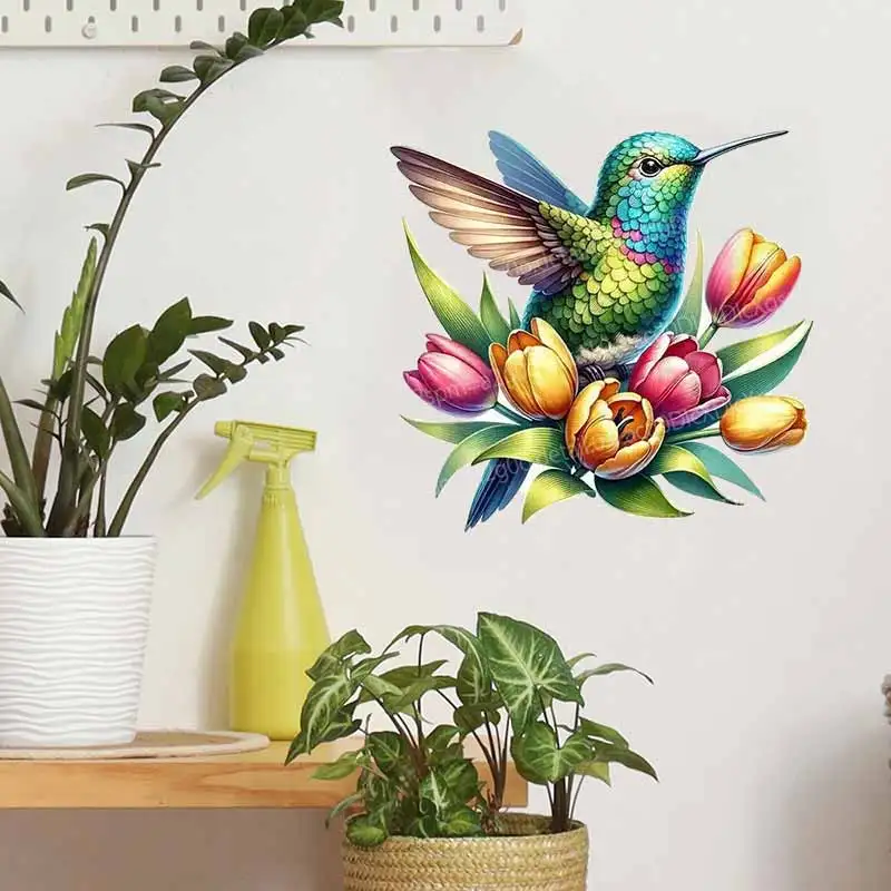 Tropical Hummingbird Flower Wall Stickers Decal for Bathroom Toilet Living Room Cabinet Fridge - Home Decorative Mural AA420 view 3