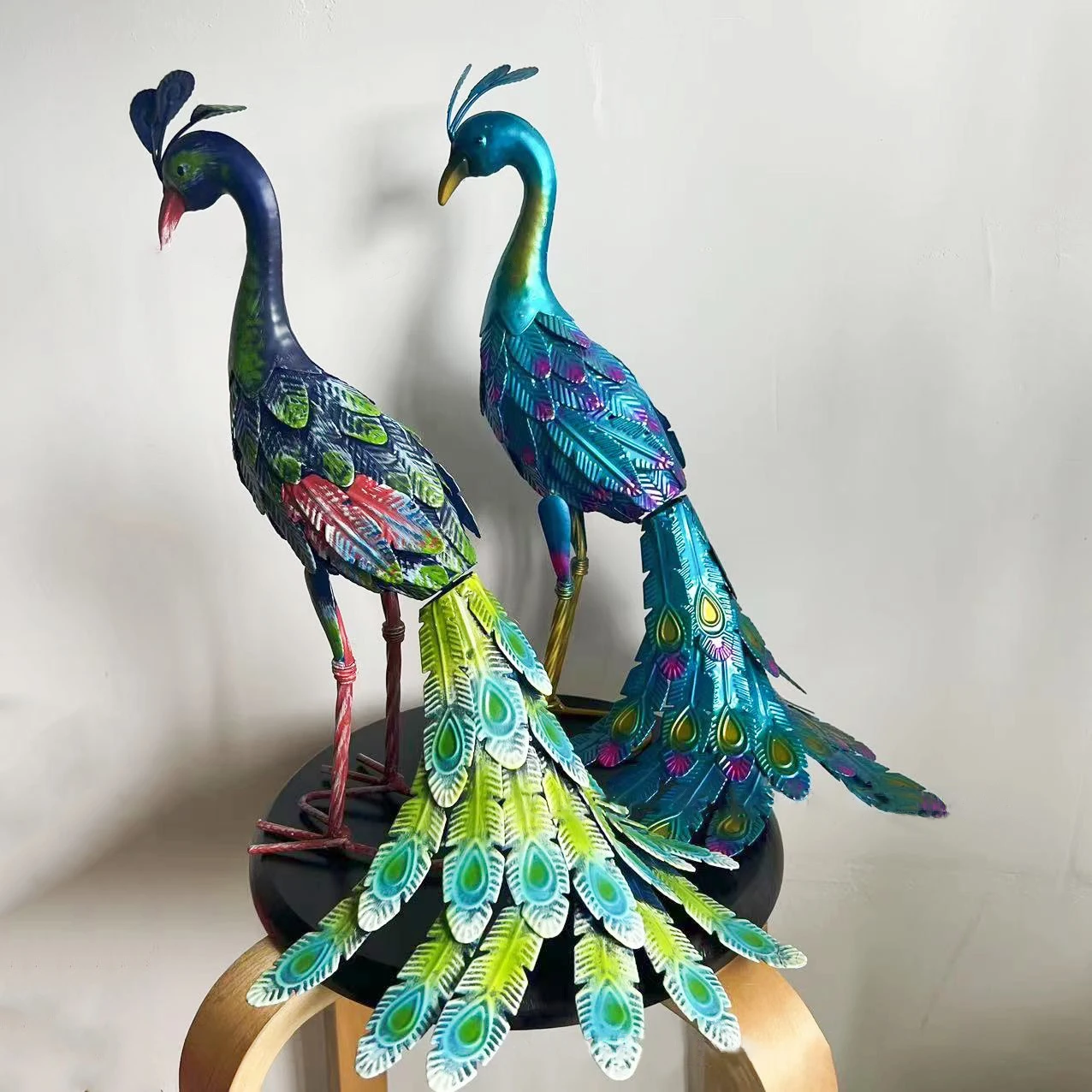 Multicolor Metallic Peacock Statue Home Garden Decoration Gift Metal Crafts Colorful Metal Peacock Outdoor Decoration