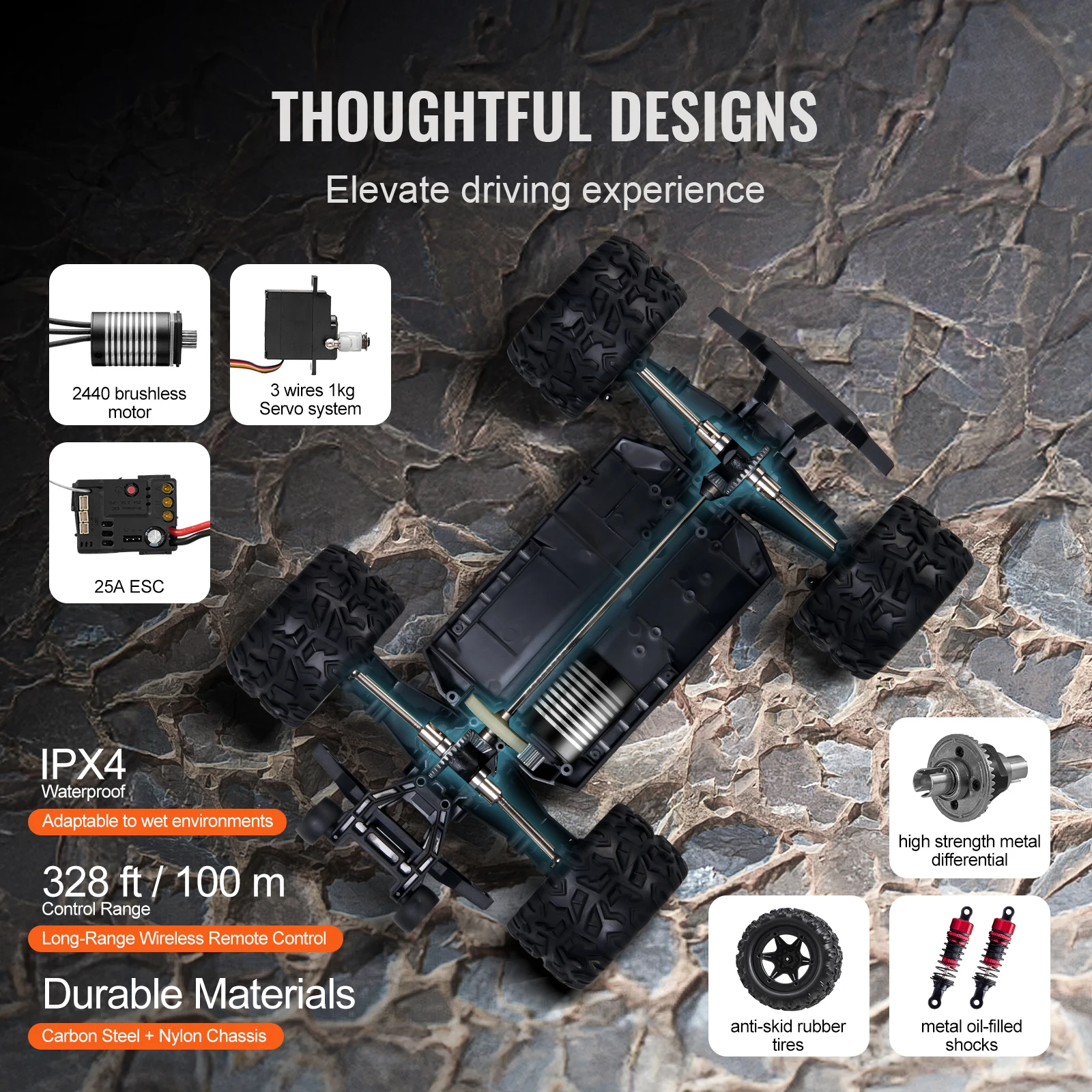 VEVOR 45KM/H 4WD RC Car 1:18 All Terrain Off-Road with High Speed Remote Control Truck Drift Monster Toys Gifts for Boys Kids