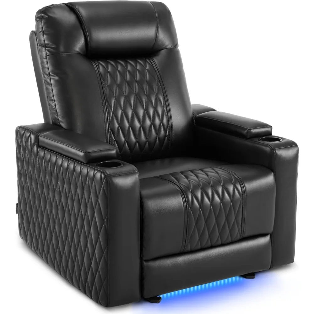 

Power Recliner Chair with Adjustable Headrest for Living Room, Home Theater Seating with USB & Type C Port, LED Light & Armrest
