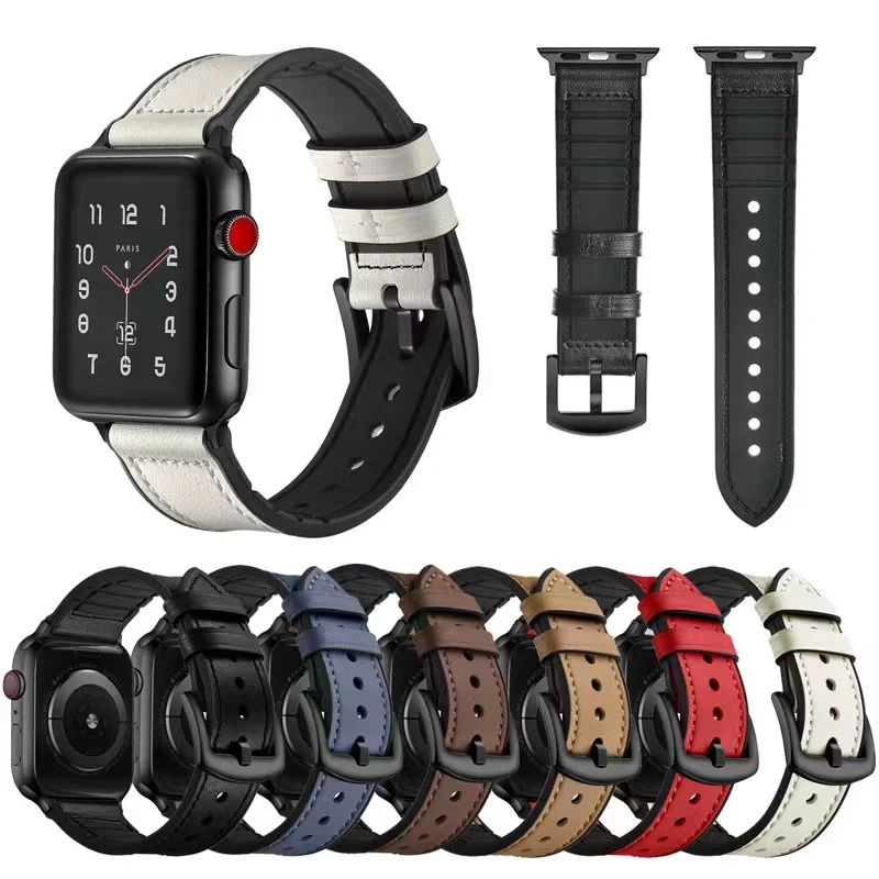 

Silicone+Leather Strap For Apple Watch Band 45mm 41mm 44mm 40mm 42mm Sport Bracelet Wristband iWatch Ultra 8 7 6 5 4 3 SE Belt