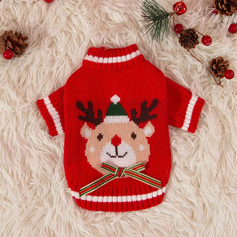 Puppy Christmas Sweater Pet Knit Sweater Pomeranian Warm Clothes Teddy Autumn and Winter Clothes Bichon Soft two-legged Clothes