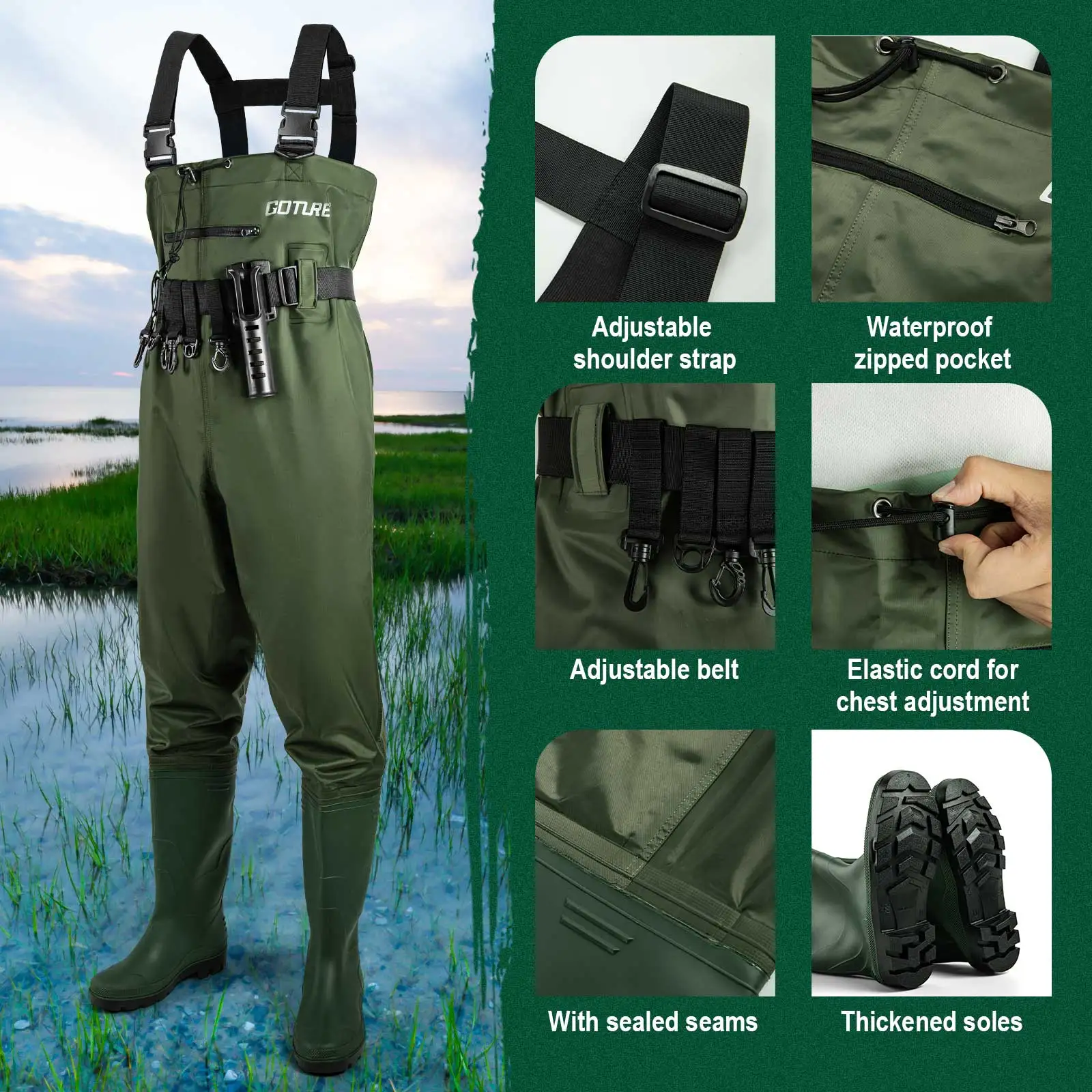 Fishing Waders Quick-dry Waterproof and Breathable,70D PVC Nylon Composite Material，Adult  Fishing and Hunting Production Suit