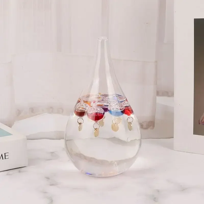 Galileo Style Glass Droplet Thermometer - Suspended Color Ball Room Decor, Handcrafted Weather Instrument with Temperature