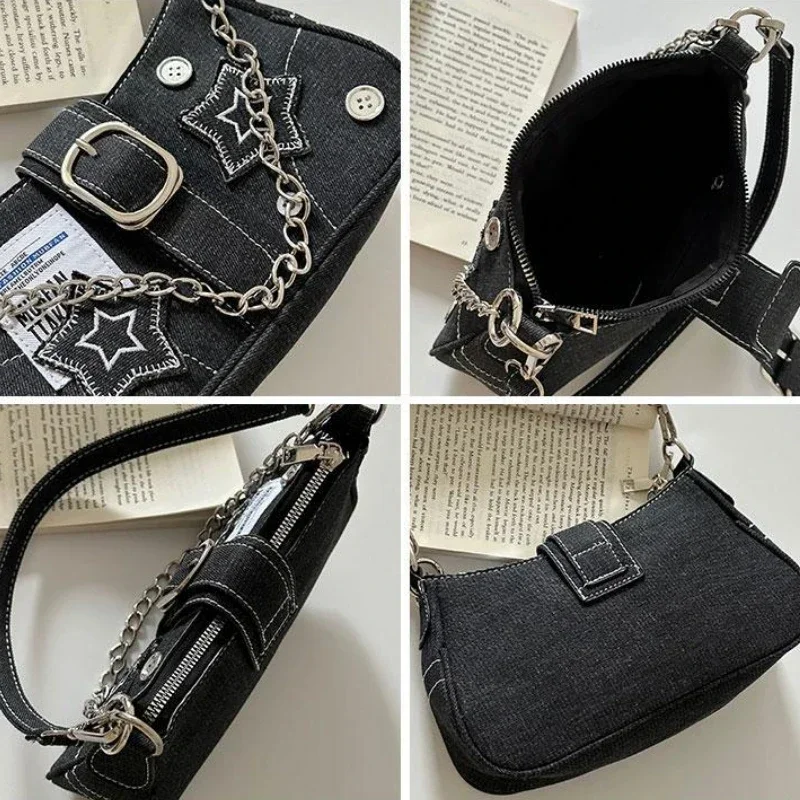 Y2K-Bolso de mano coreano Harajuku gótico para mujer, cartera de mano negra con estética Grunge de hadas, bolso de hombro, bolsos de mano Baguette