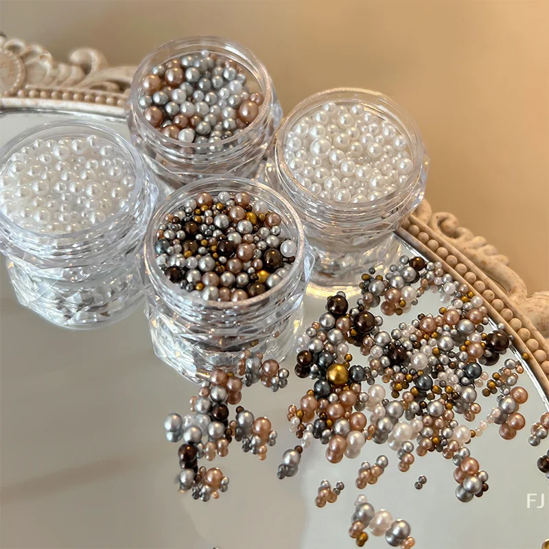[YU]Nail Charms Pearl Decorations Mixed Sizes Colorful Bag DIY Wearable Nails Round Pearls Nail Gems Crafting