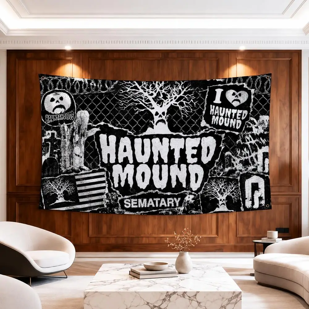 Music Collective Haunted Mound Flags Modern Fabric Banner Pennants Apt Living Room Photo Corner Wall Ornament Deco