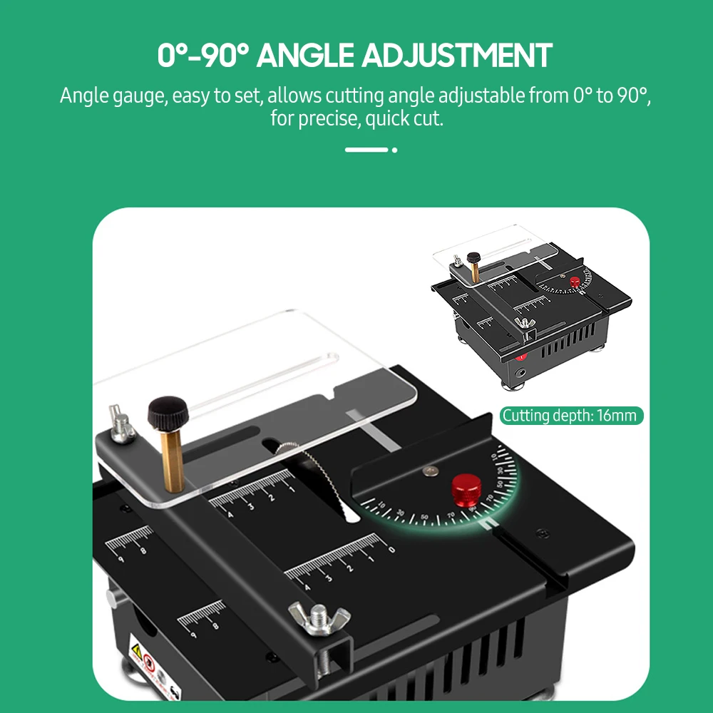 

100 multi-functional table saw, mini desktop electric saw blade, adjustable speed and Angle, lifting blade, 16MM cutting depth