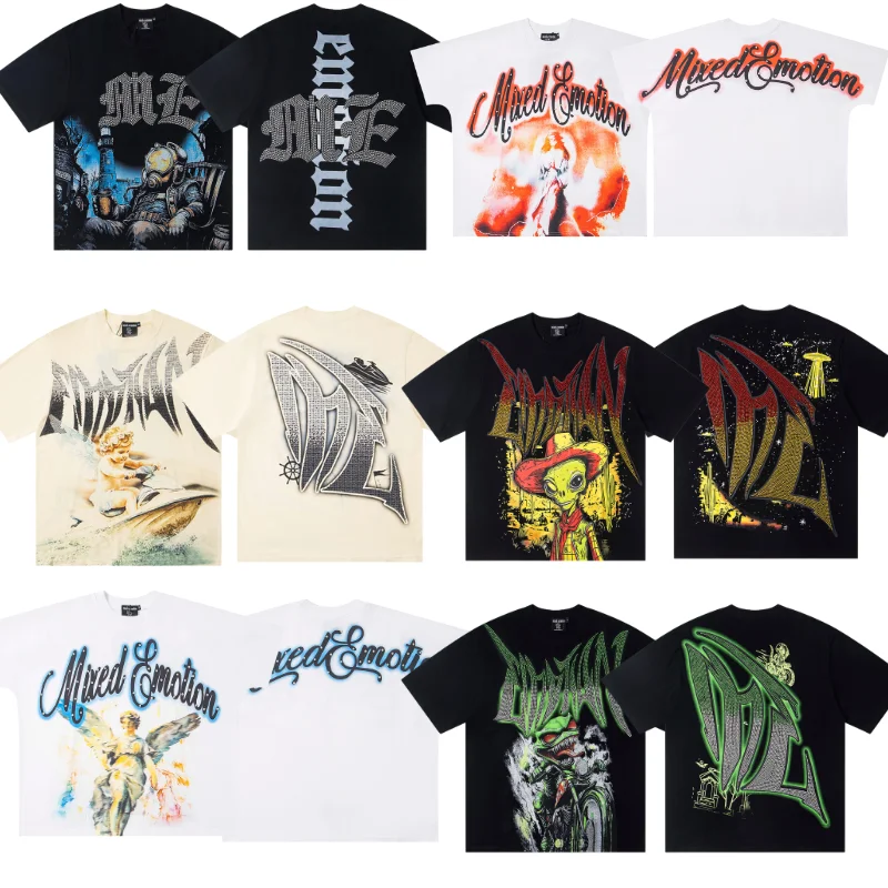 

MIXED EMOTION T-Shirt High Street Angel Print Fashion Casual Cotton Short Sleeved Tee Tops Men Women Streetwear Harajuku