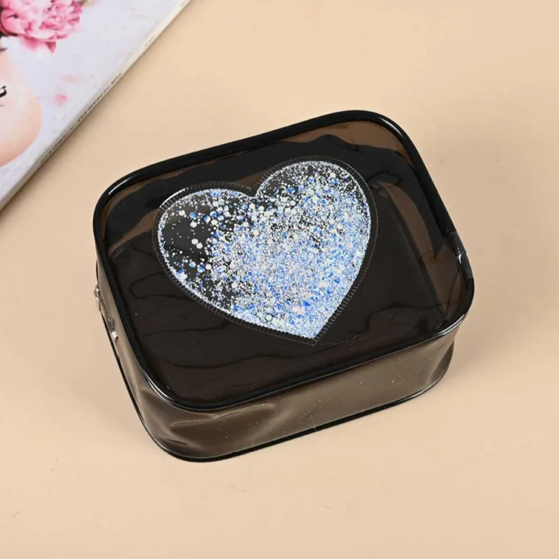 

PVC Transparent Cosmetic Bag Sequin Heart Simple Ladies Large Capacity Travel Portable Waterproof Sundry Storage Toiletry Bag