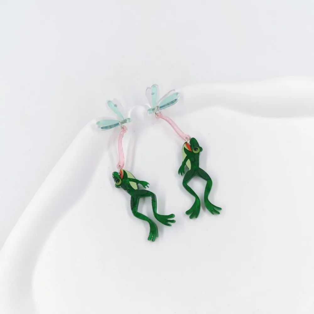 Personality Eating Flies Frog Acrylic Earrings Exaggerated Mosquitoes Frog Acrylic Earrings Insect Form Interesting