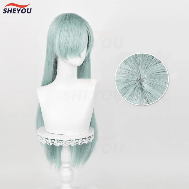 Peluca de Cosplay de Elizabeth Liones, pelo sintético largo cian resistente al calor, pelucas para juegos de fiesta + gorro de peluca