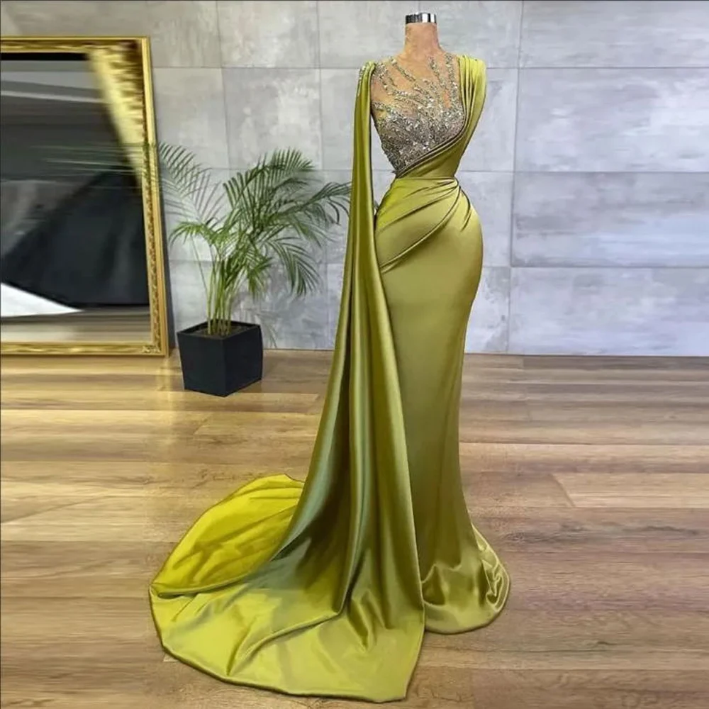2025 Elegant Women Evening Dresses Gorgeous Mermaid Customized Satin Fabric Prom Gowns Cocktail Party Mopping Length فساتين سه