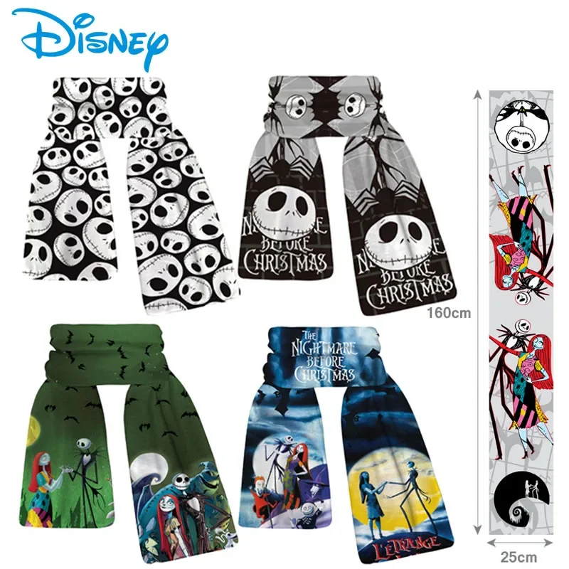 

Movie Disney Nightmare Before Christmas Cotton Scarf Jack Sally Animation Figures Winter Warm Thicken Scarves Men's Women's Gift