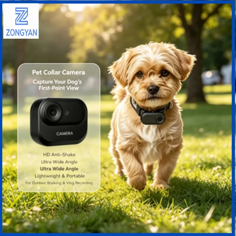 ZONGYAN Pet Collar Camera First View Video Recorder HD Anti Shake Wide Angle Vlog Cam For Dog Cat Outdoor Walking