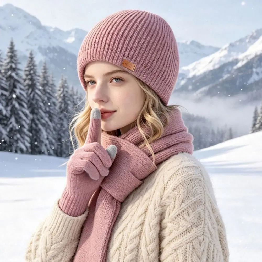 3 Piece Set Hat Scarf Gloves Set Long Scarf Soft Material Woolen Head Cap Neck Protection Design Anti Slip Gloves