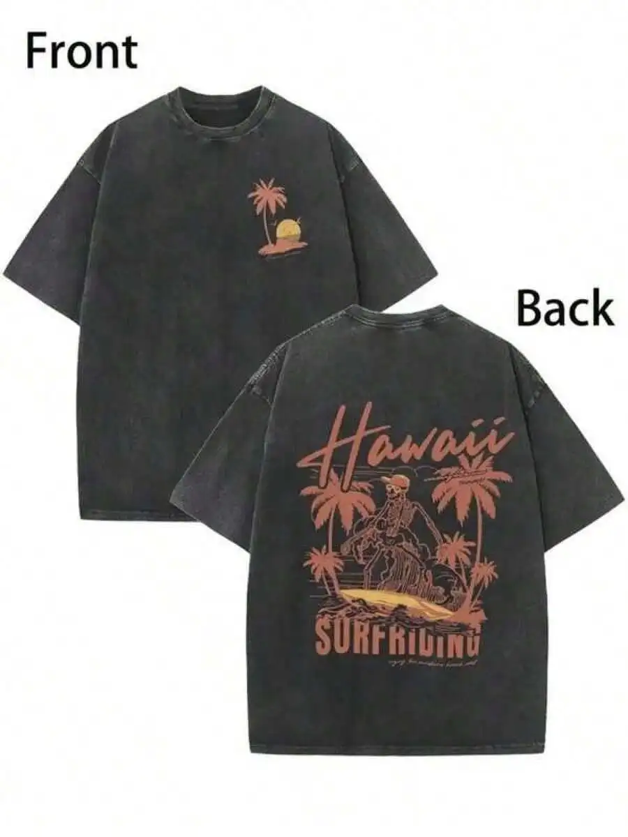 

Mens Washed Vintage Cotton Short Sleeve Tee American Retro Loose Fit High Street Casual Style