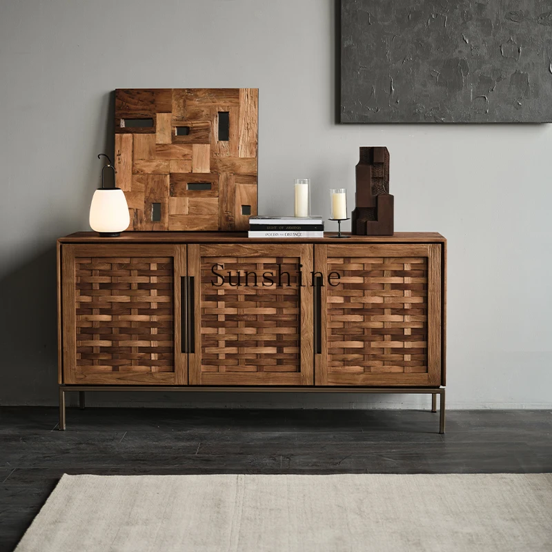 Modern minimalist old teak against the wall medieval storage log color side cabinet