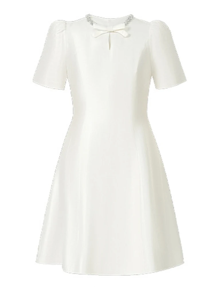 Frauen Französisch Nette Prinzessin Kleid Frau Elegante Schöne Weiße Schleife Hohl Cut Out Blase Hülse Ballkleid Datum Party Vestido Dame